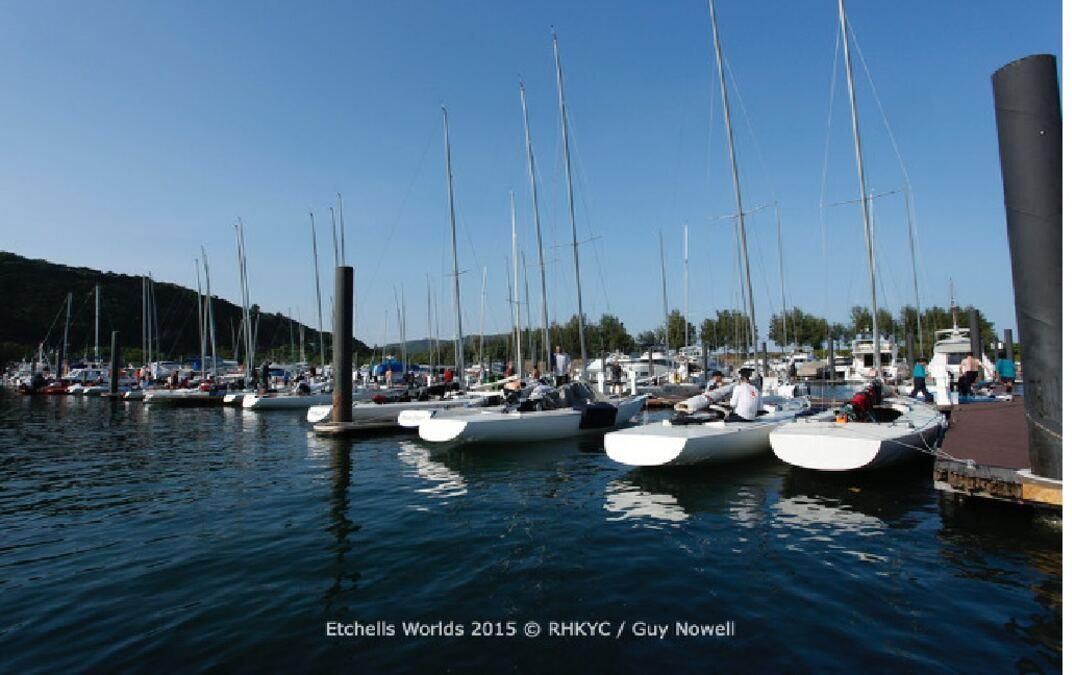 Etchells moored in a calm marina